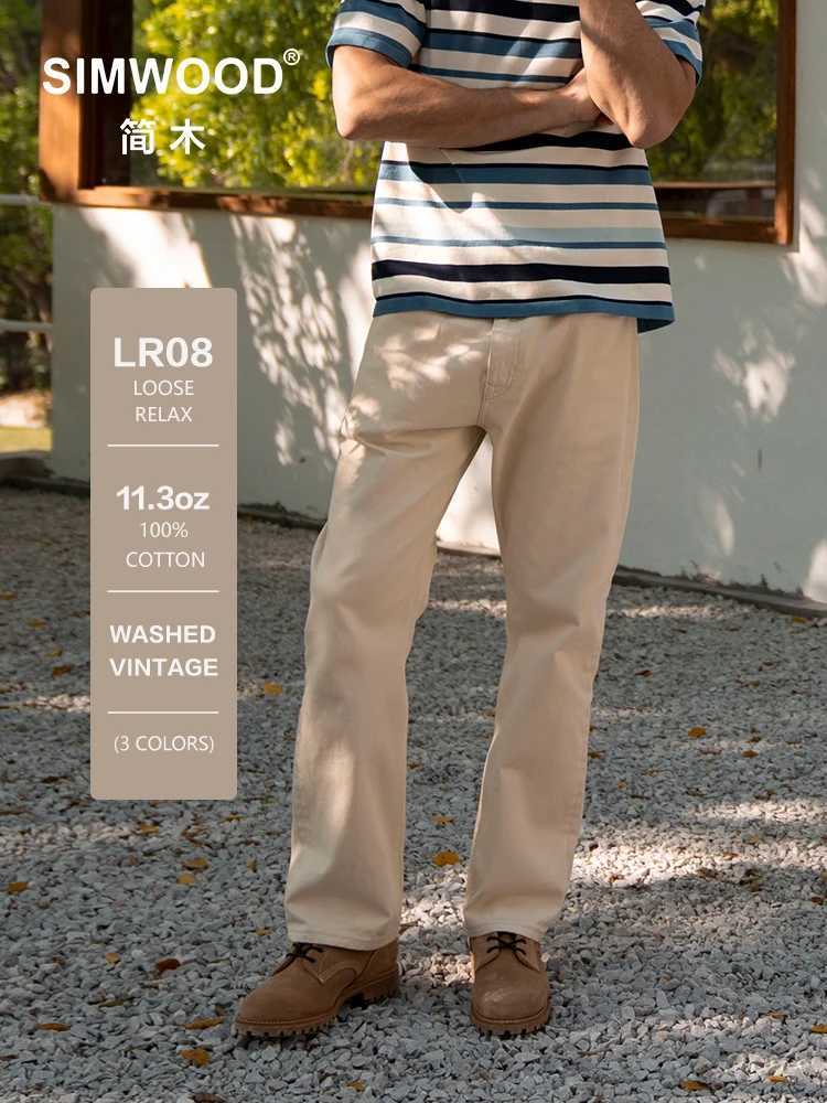 SIMWOOD 2025 Autumn New Loose Relax 113oz Washed Vintage Jeans Men Plus Size Denim Trousers J2510301