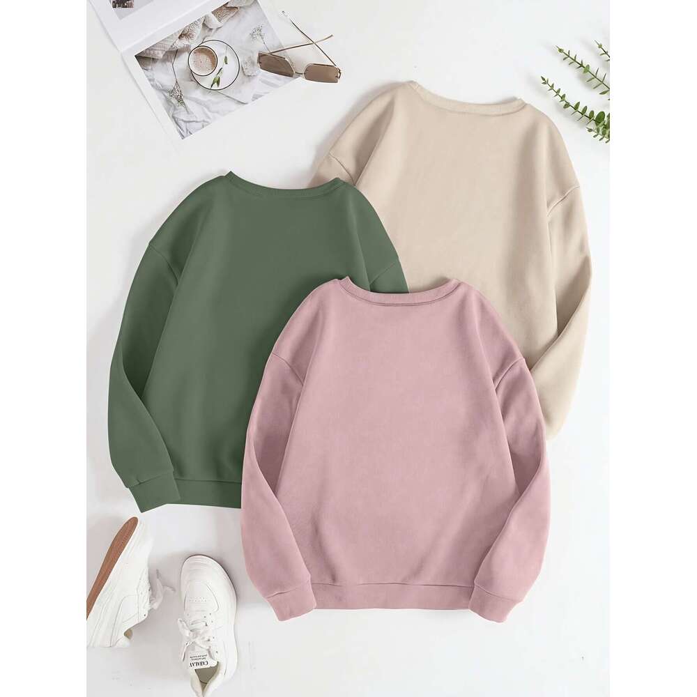 Polyester Casual Pack Women S Round Neck Hoodies Fashion Letter Print Pullover Sweatshirts For Autumn Winter