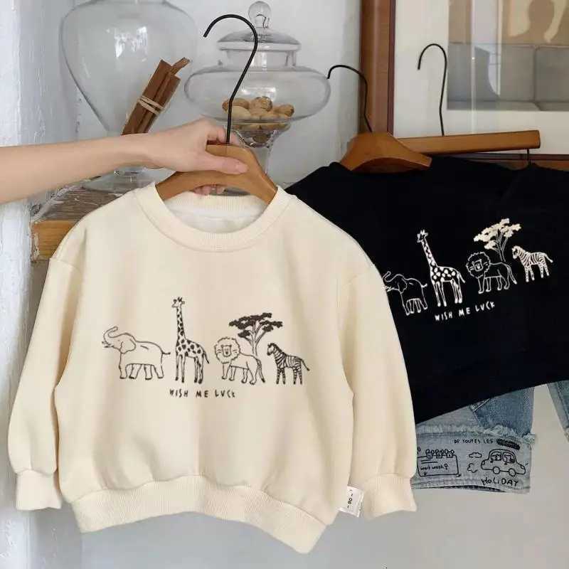 Beige Sweatshirts SpringAutumn Wear For Kids Cartoon Animals Print Long Sleeve Simple Casual Round Neck Tops Children ClothesT251030