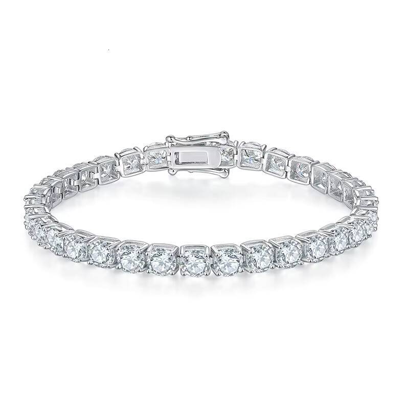 Classic Fourprong Tennis Bracelet in S925 Silver Plated with 18K White Gold Set with Moissanite