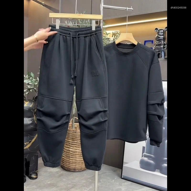 Men's Tracksuits Winter Velvet Thickened Sweatshirt Sweatpants Two-piece Set Men Fashionable Versatile Loose Solid Casual Sports Suit