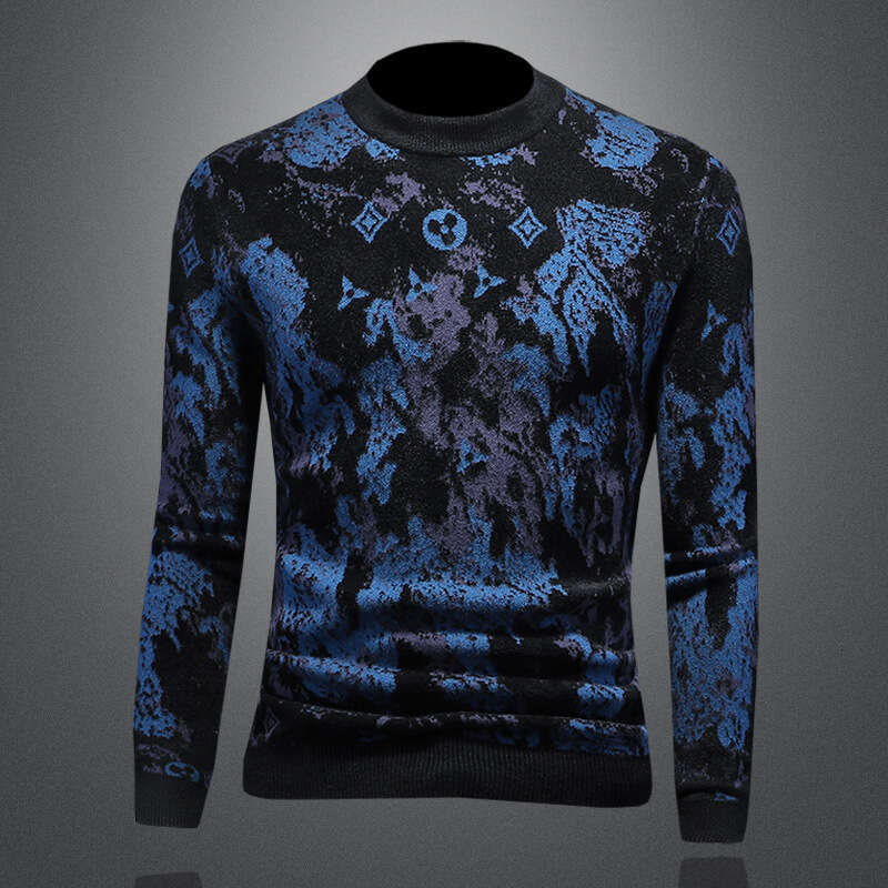 2025 New Winter Round Neck Thickened Velvet Men's Knitted Sweater