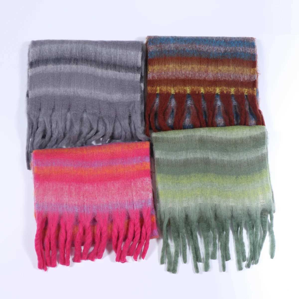 Winter Scarf for Women Cashmere Warm Striped Blanket WrAPs Thick Soft Bufanda Scarves Tassel ShAWls Long Poncho EcharpeW251030
