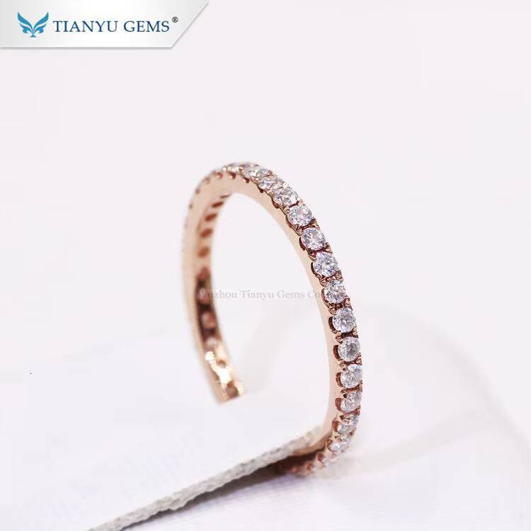 Tianyu Gems 18k Rose Gold Full Eternity Rings 15mm Round Cut Moissanite D Colorless Gemstone 14k Wedding Band Ring for Women