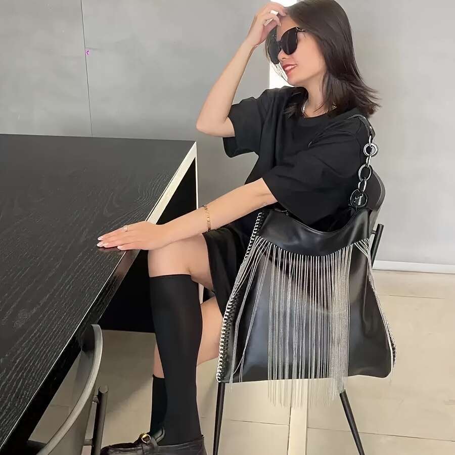 2025 New Fashionable Genuine Leather Tote Bag, Large Capacity, Vintage Style, Solid Color, Zipper Closure, Lining, Edge Paint, With Messenger Strap, F