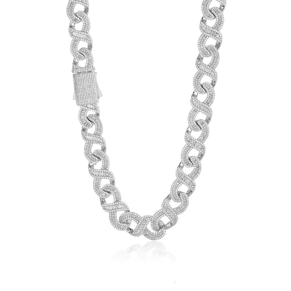NUOYA 15MM Miami Cuban Link Chain Necklace Women Iced Baguetter Diamond Infinite Sign Gold Plated Mixed Inlaid moissanite Cuban Designer's style