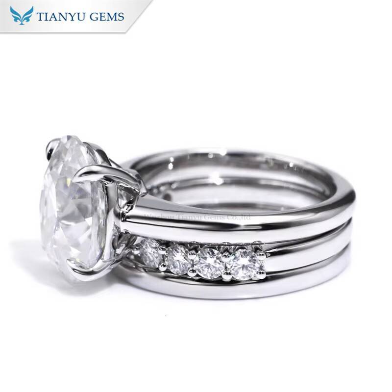 Tianyu Gems 14k White Gold 9512mm Oval Oec Cut DEF VVS1 Moissanite Diamond Ring Set for Women Party