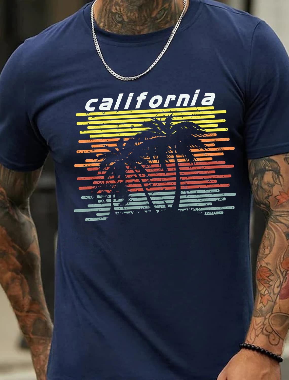 European and American Oversized California Fashion Design Men's Cotton Summer T-Shirt with Palm Tree Print - TT7084