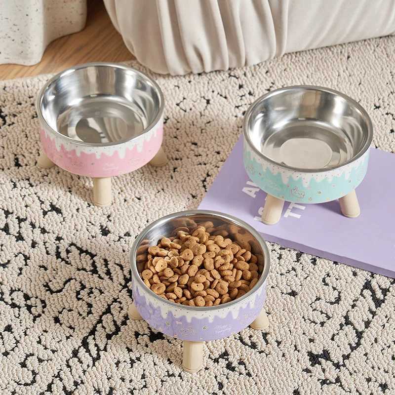 An ice cream pet bowl Colorful feeding and water cat bowl Fashion cartoon design dog bowl Pet highlegged neck bowl J251113