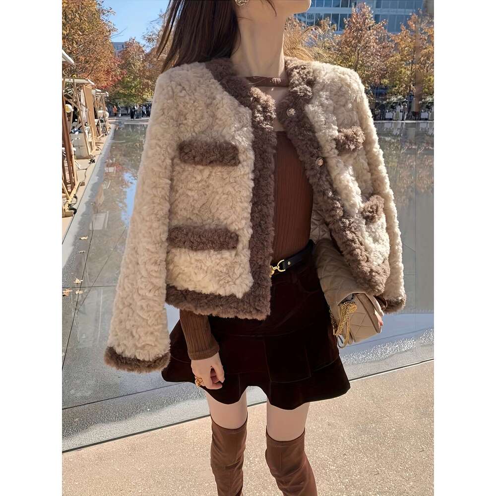 Women S Vintage Inspired Faux Fur Chic Short Cropped Cardigan With Button Front Fluffy Lined Brown Beige Perfect For Fall Winter Cozy Outerwear Vintag