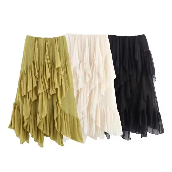 European and American style 2025 summer product womens clothing sense layered decoration mid waist MIDI skirt 251028