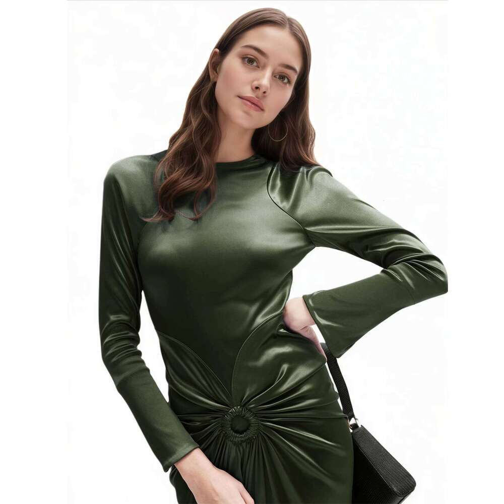 2025 Clothing Solid Color Ruffled Christmas Casual Dress Elegant prom