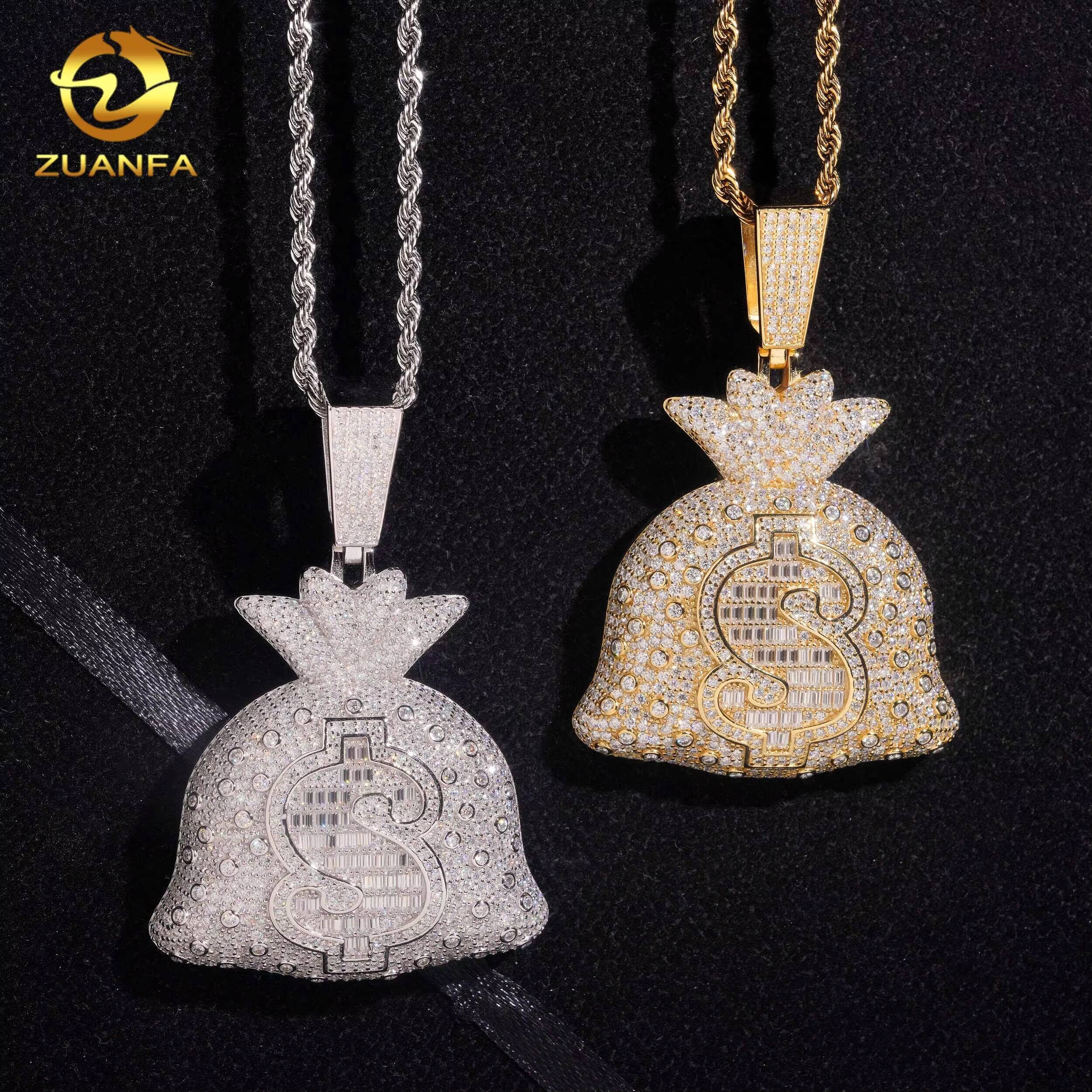 Moneybag Design Fine Hip Hop Diamond Jewelry Iced Out High Quality Pendants Charm 925 Silver VVS Moissanite Jewelry Pendant