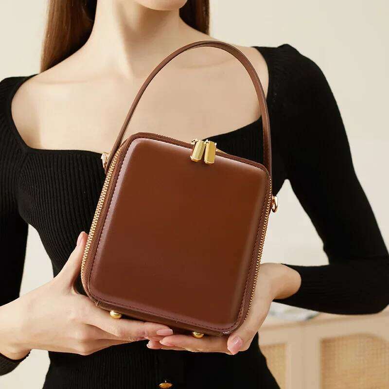 2024 New Women's Genuine Leather Box Shoulder Bags Light Crossbody Bag Handbag