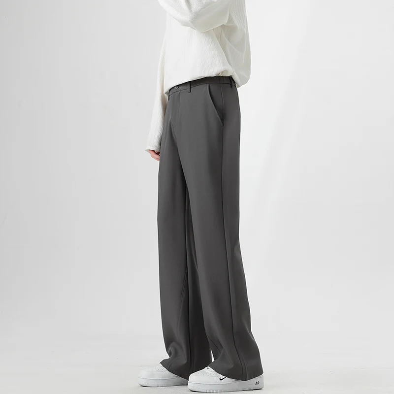 Small Flared Version Mens Casual Pants 2025 Fashion Korean Loose Elastic Drape Business Office Solid Color Suit Trousers 251028