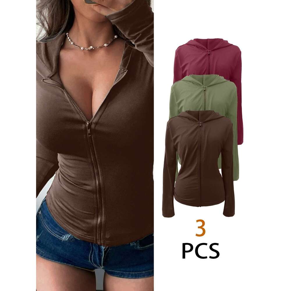 Pcs Women S Solid Color Slim Fit Casual Hoodie Set