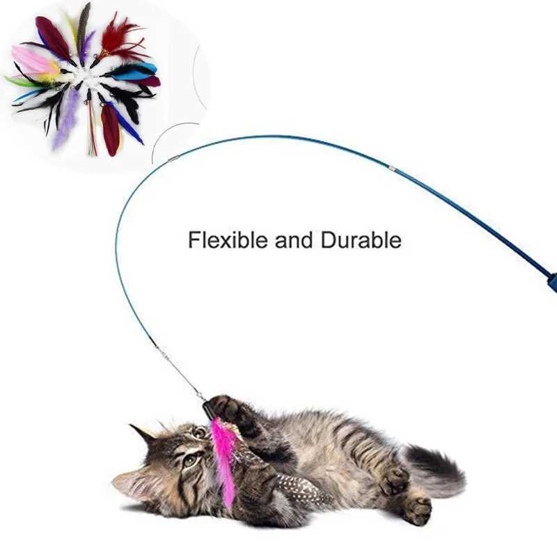 Pet Cat Toy Super Long Three Section Telescopic Rod Cat Teaser Stick Feather Replacement Head Cat Teaser Supplies New S251029