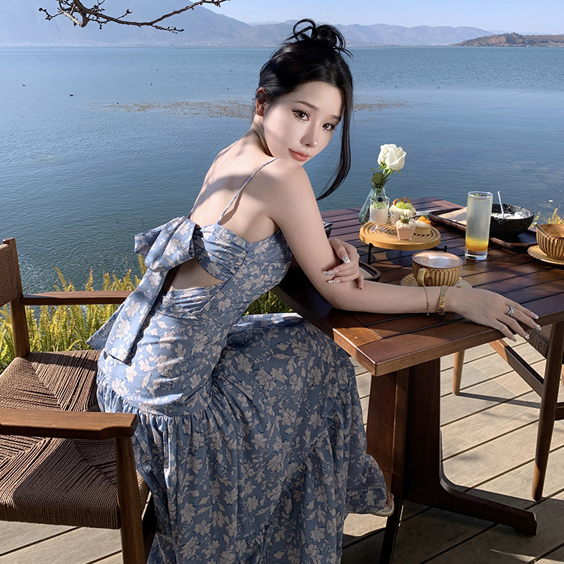 DR154 Women's Floral Pleated Dress for Beach Vacation