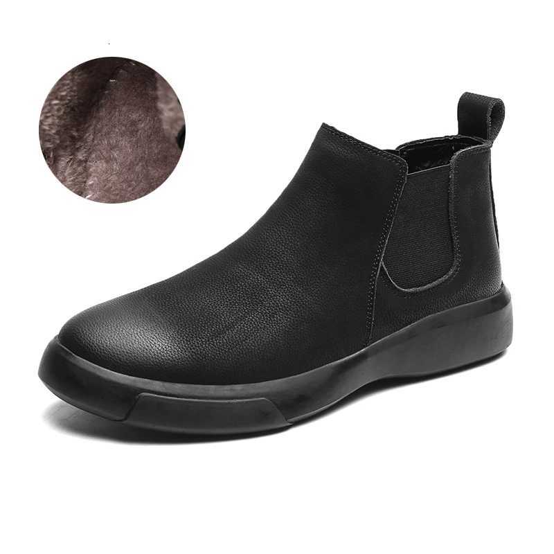Winter Leather Men Ankle Boots with Fur High Quanlity Man Chelsea Boots Outdoor Casual Shoes Noslip High Top Male Work Shoes Z251029