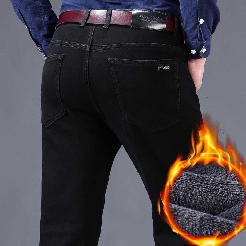 Winter Warm Jeans Mens Thickened Velvet Black Fashion Korean Trousers Plush Velvet Business Casual Straight Denim Pants J251030