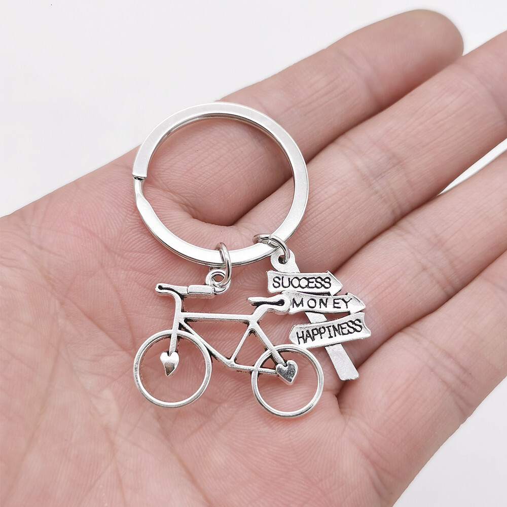 Zinc Alloy Bicycle Life Guide Sign Pendant Couple Keychain Accessory