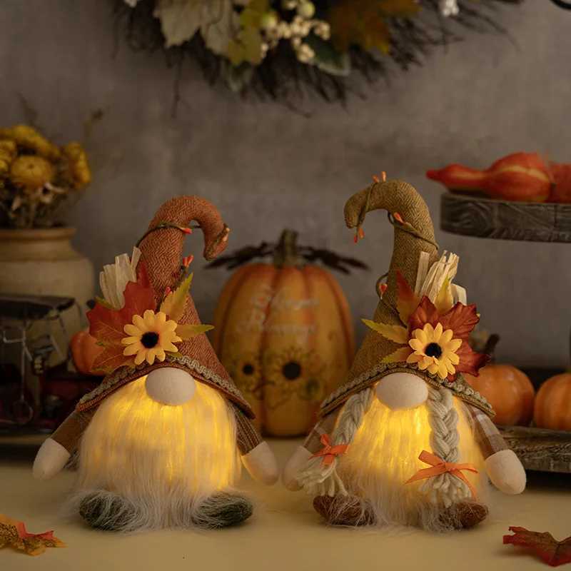 Glowing Faceless Gnomes Doll Handmade Maple Leaf Sunflower Dwarf Doll Pendant Home Autumn Thanksgiving Day Christmas Decoration C251030