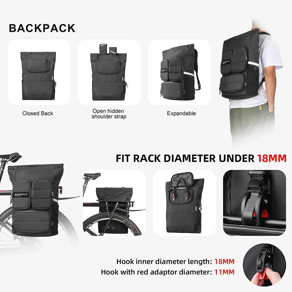 Rhinowalk Bicycle Pannier Bag Waterproof 25L Cycling Backpack Saddlebag Multifunction Outdoor Riding Travelling Storage Handbag H251029