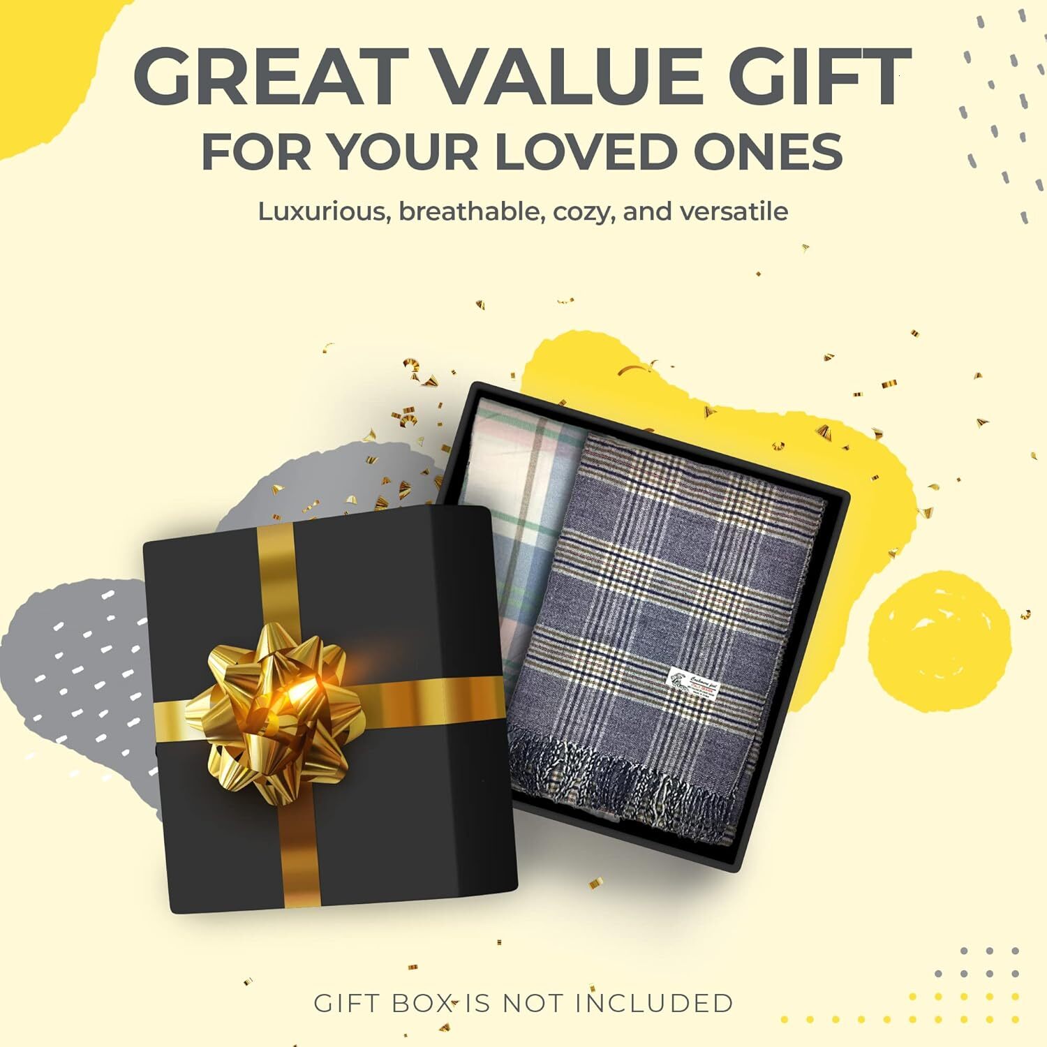 Custom Plaid Check and Solid Cashmere Feel Winter Scarf Warm Scarfs Cold Weather Accessories Fringe Scarves Christmas gifts