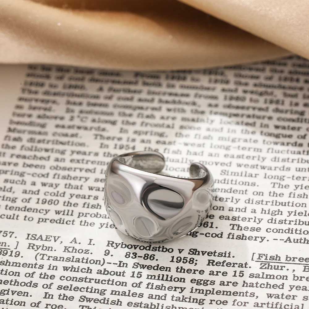 Stainless Steel Irregular Geometric Rings for Women Minimalist Smooth Wide Chunky Opening Ring Statement Jewelry GiftW251030
