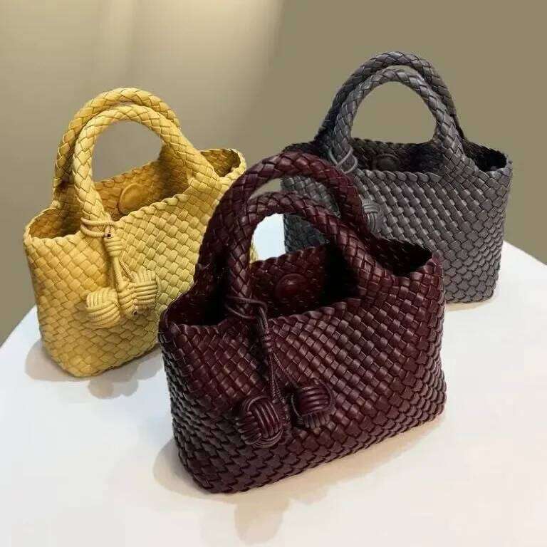 Handwoven Bucket Small Niche Handbag Women's Shoulder Crossbody Tote Bag Vegetable Basket Fashionable Soft PU Leather