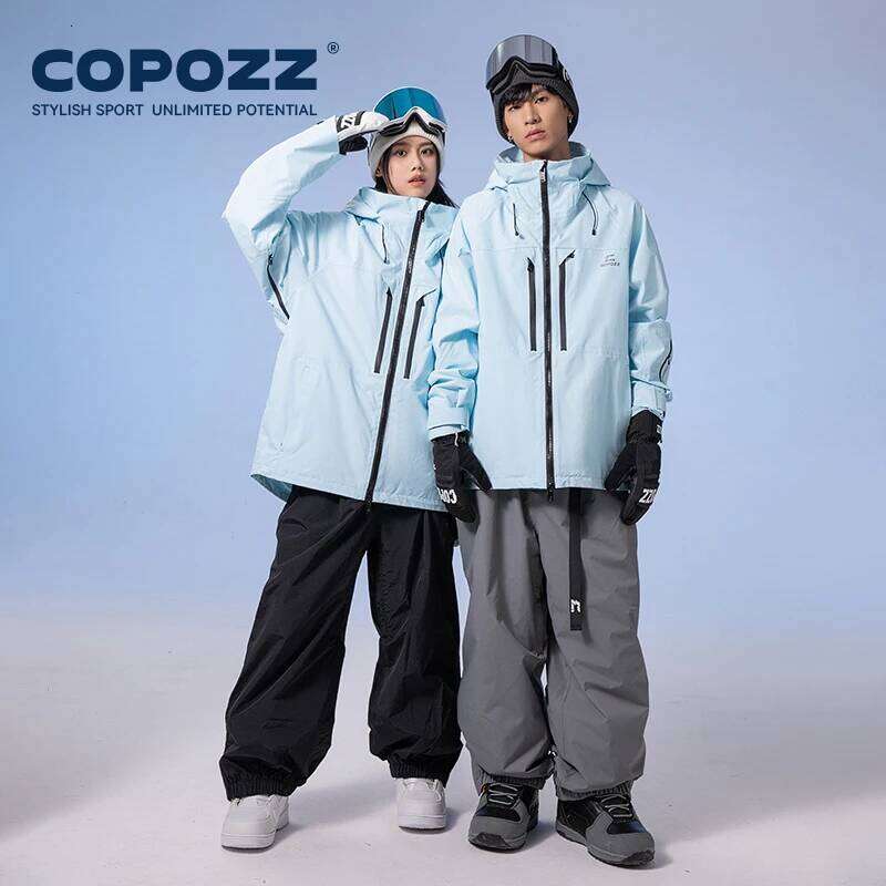 COPOZZ Thicken 3L Jacket Men Women Windproof Waterproof Winter Coat Wear Solid Color Hooded Warm Snowboard Ski Suit