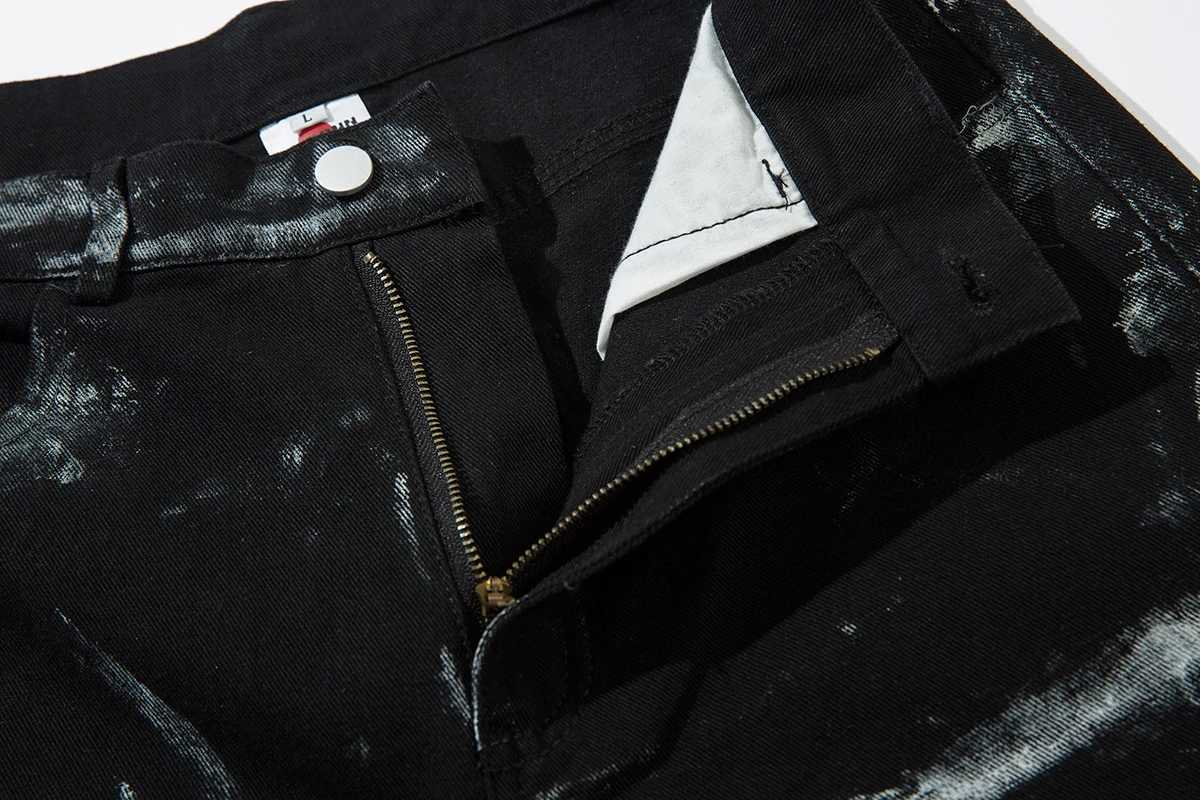 Hand Graffiti Pleated Straight Baggy Black Jeans Pants for Men and Women High Street Ropa Hombre Loose Denim Trousers Oversized J251030