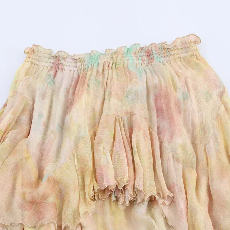 Summer 2025 Long Printed Layered Decorative Skirt Womens Faion High Waist Midi Skirt Floral Patterned Skirts 251028