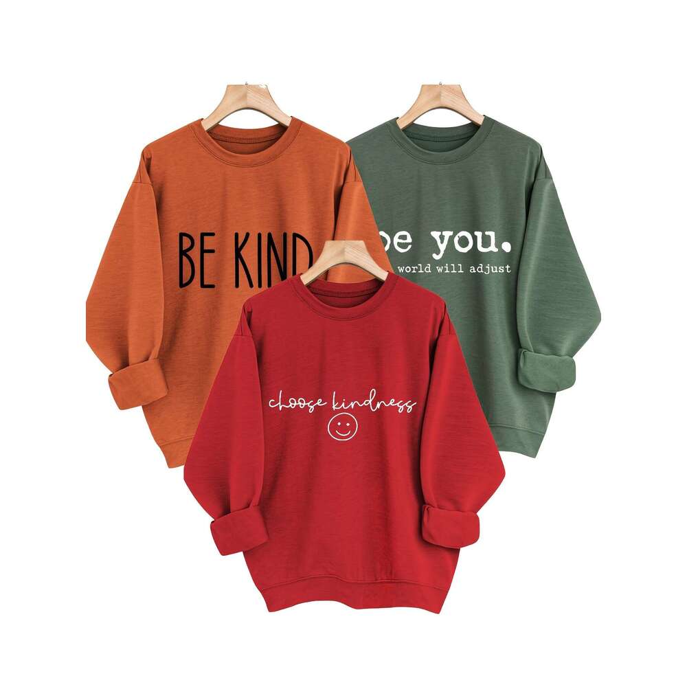 Pack Women S Casual Crew Neck Sweatshirts Alphabet Print Long Sleeve Pullover Polyester Elastane All Season Comfort Gsm Knit Fabric