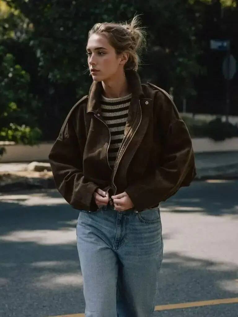 winter jacket women Autumn Suede Jacket Coat Women Shoulder Straps Casual Loose Crop Coats Female Vintage Brown Windbreaker Outwears Clothes