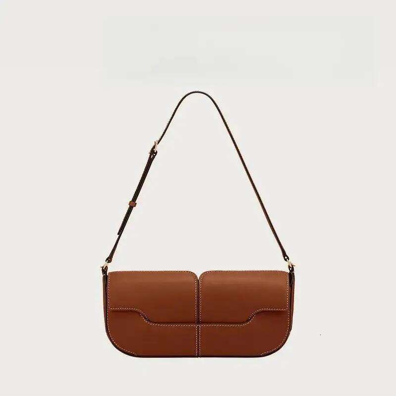 Fashionable One Shoulder Underarm Cowhide Commuting Handbag, Casual And Simple French Stick Bag