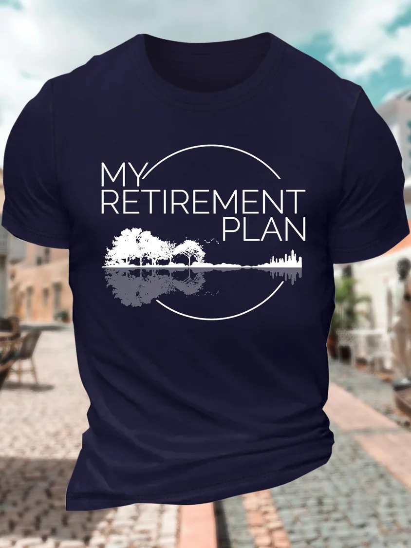 Europe & America Oversized Men's My Retirement Plan Guitar Cotton Letter Print Casual T-Shirt - TT7385