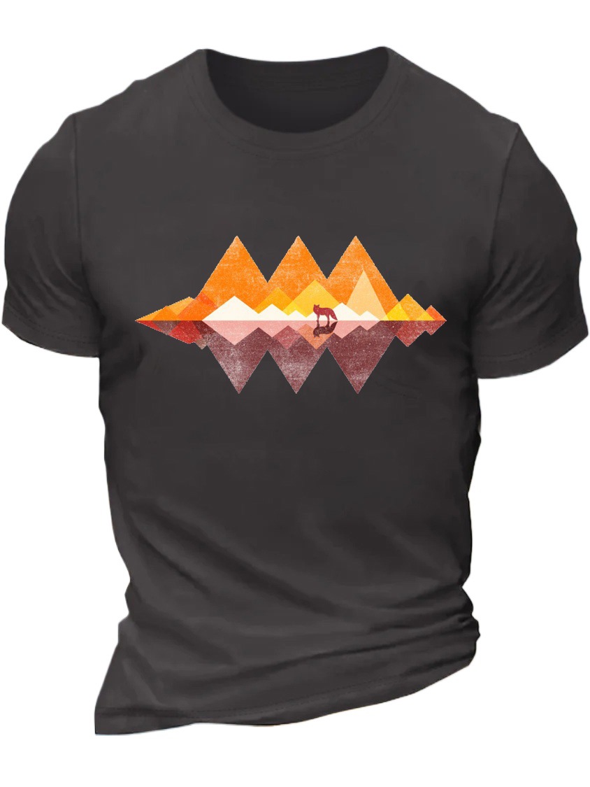 European & American Oversized Men's Wolf Print Round Neck Casual Cotton Letter T-Shirt - TT7460