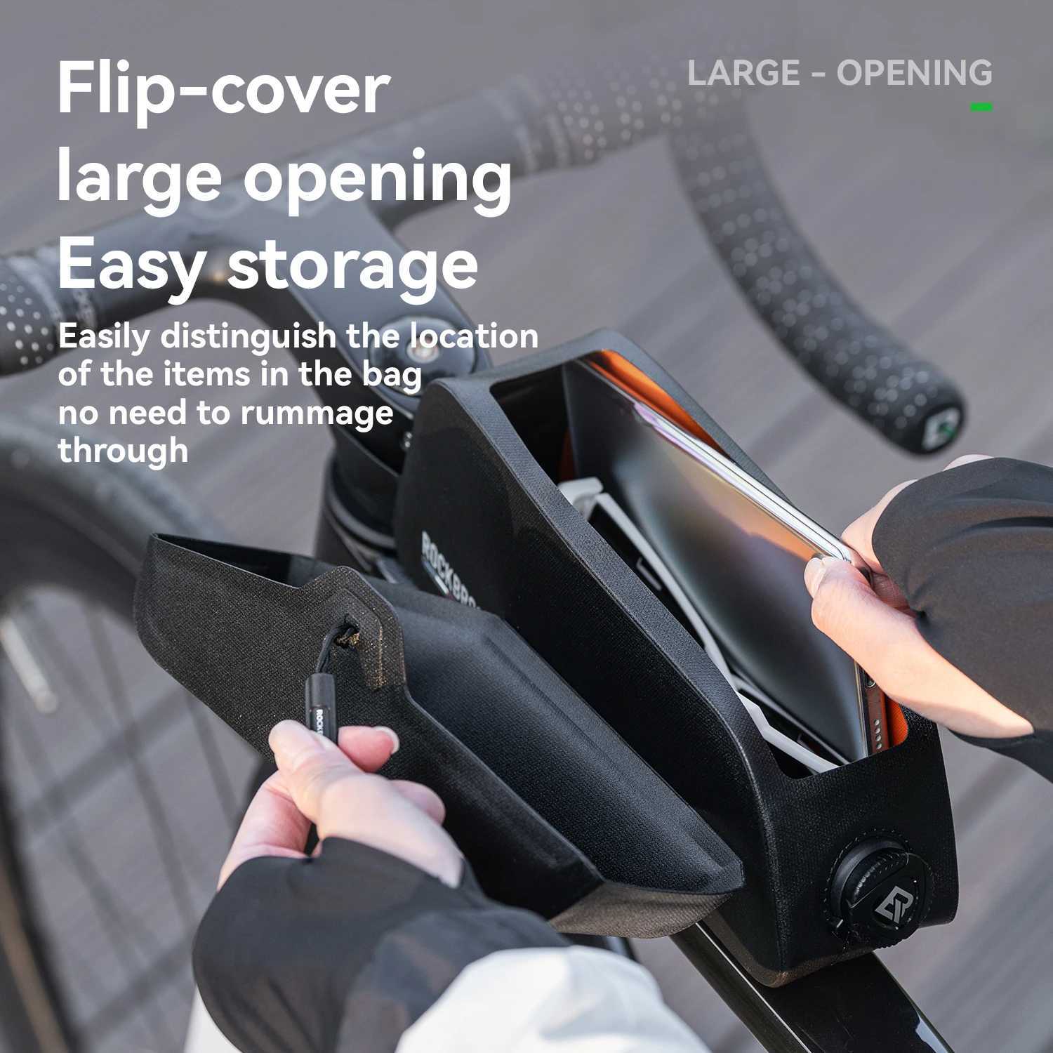 ROCKBROS ROAD TO SKY Bicycle Bag Magnetic Suction Front Bag Waterproof Pipe Mobile Phone Bag MTB Road Bike Riding Front Bag H251029