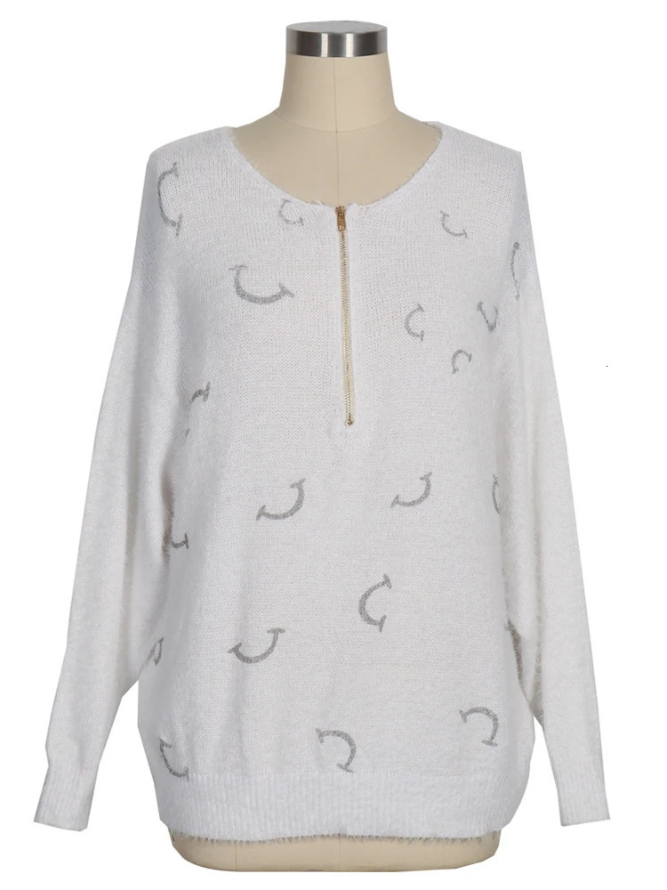 Womens V Neck Long Sleeve Sweater Casual Loose Fit Pullover Sexy Zipper Warm Knit Printed Fashion Trend for Women 251029