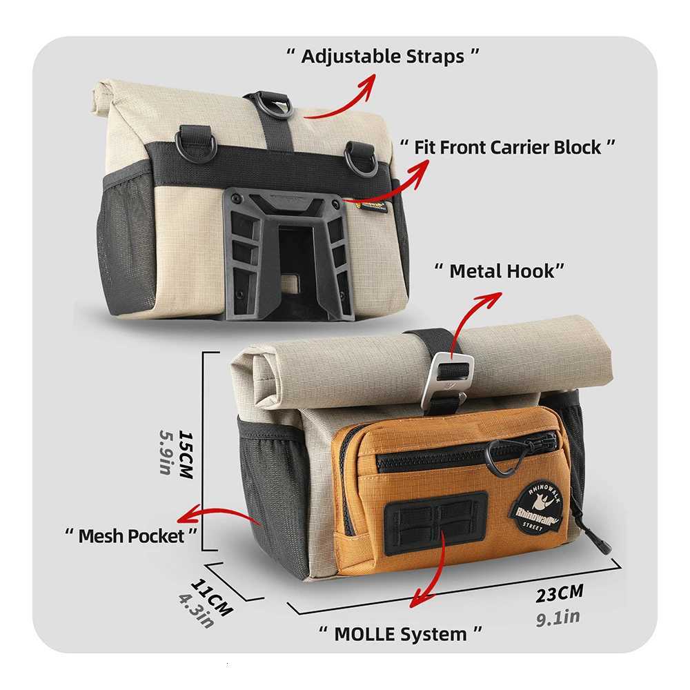 Rhinowalk Bike Handlebar Bag 4L Quick Release For Brompton Folding Bike Front Tube Basket Bag With MOLLE System Urban Cycling H251029