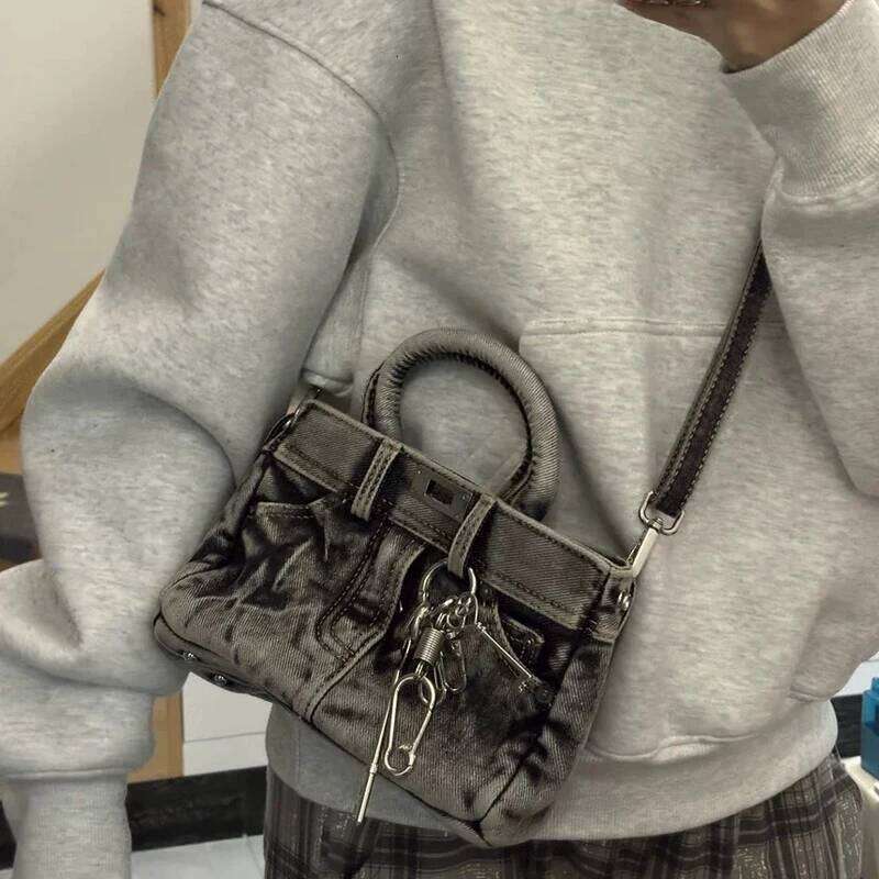 Denim Bags For Women Designer Handbags Purses 2025 New In Vintage Washing Process Sequined Lock Top Handle Cloth Shoulder