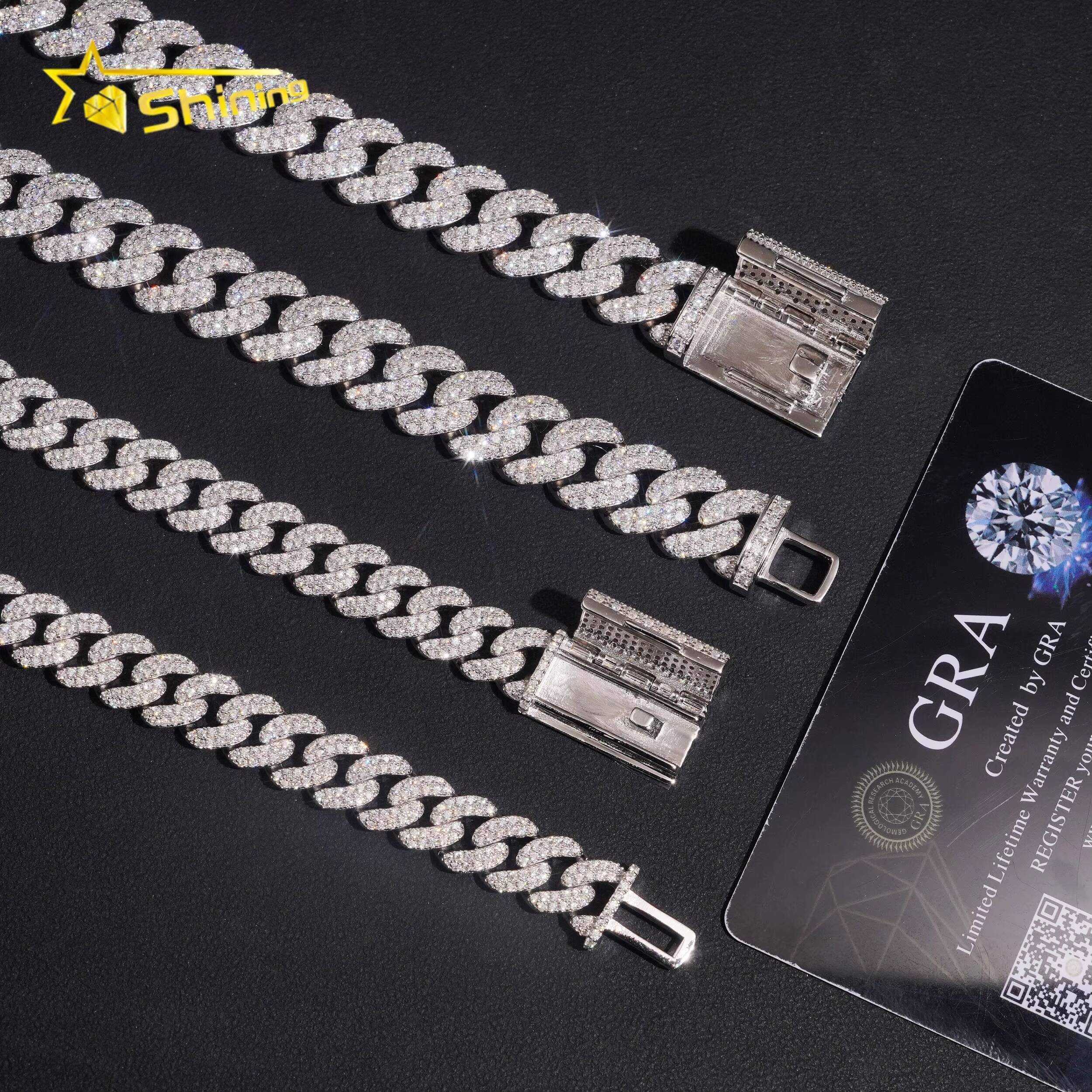 Hip Hop Jewelry 925 Silver 2Rows 10mm 13mm VVS Moissanite Cuban Link Chain Custom Iced Out Cuban Link for Men Designer's style