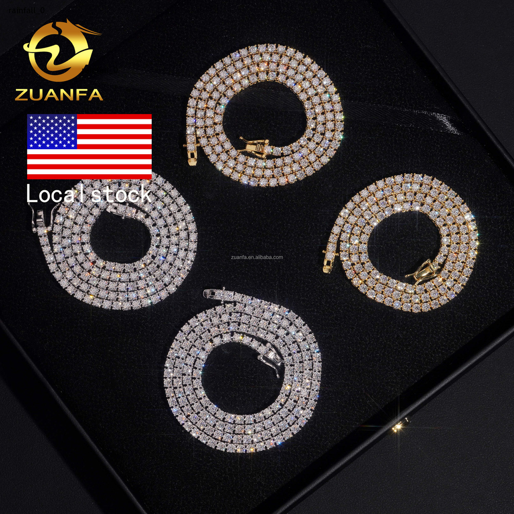 Ship in USA Warehouse Stock 3mm 925 Solid Silver Hip Hop Iced Out VVS1 Moissanite Diamond Cluster Tennis ChainBracelet