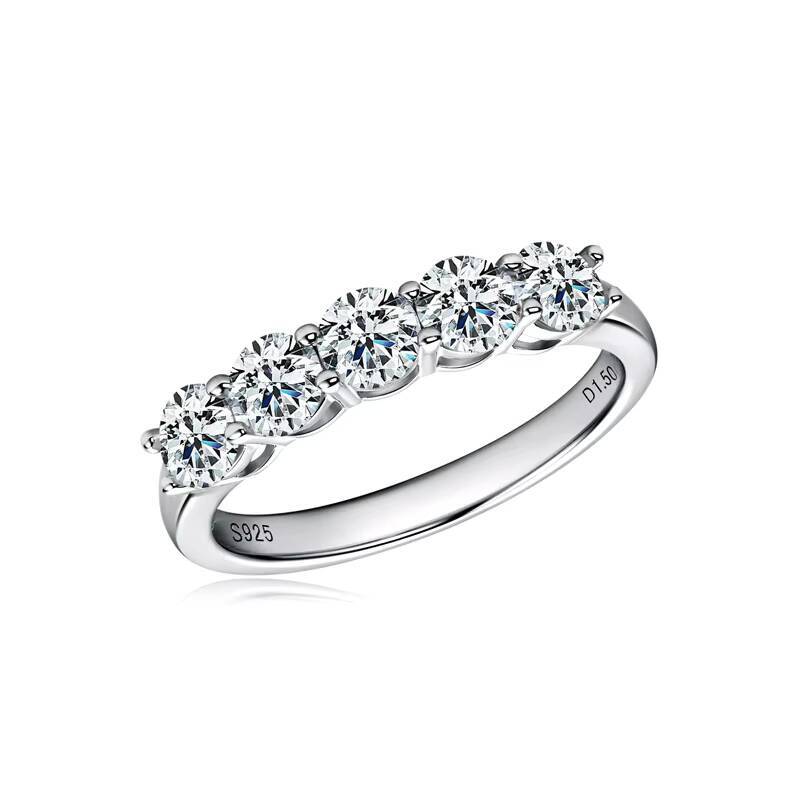 925 Sterling Silver Platinum Plated 5 Stone 03ct Tennis Eternity Band Diamond Moissanite Ring Wholesale Engagement Fine Jewelry