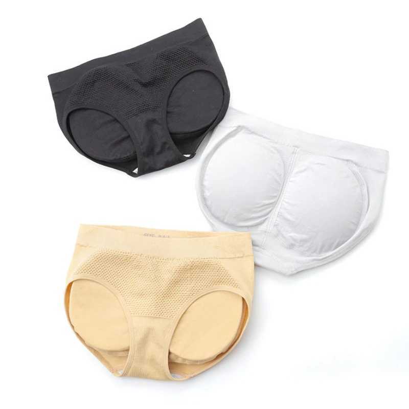 Women Sponge Padded Abundant Buttocks Pants Lady Push Up Middle Waist Panties Briefs Underwear Fake Ass Butt Lifter Hip L251030