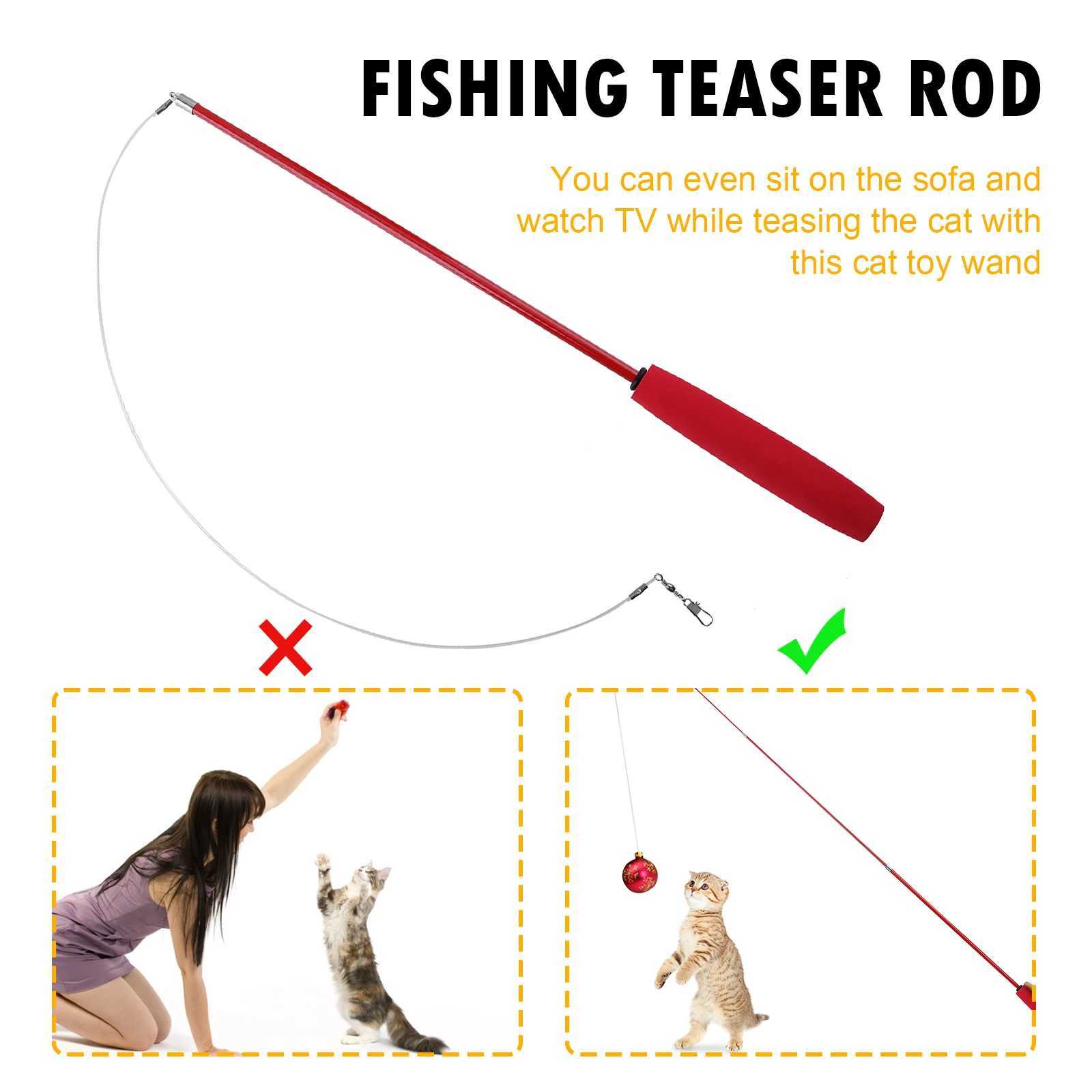 Cat Teaser Wands Interactive Retractable Fishing Pole Wand Cat Catcher Teaser Stick Rod Toy for Kitten Training Exercising S251029{category}