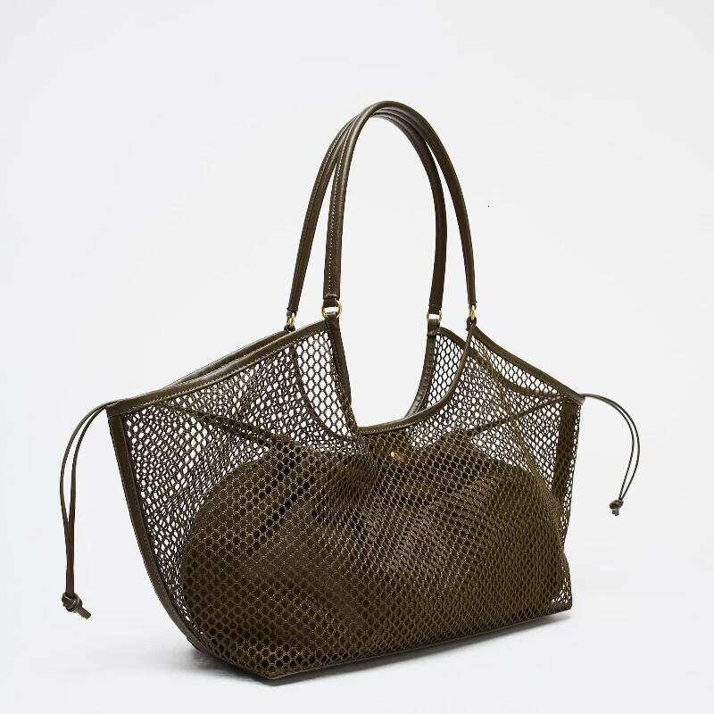 Mesh Shopper Women Famous Brands Large Capacity Casual Tote Removable Inner Pouch With Drawstring Closure Shoulder Bag