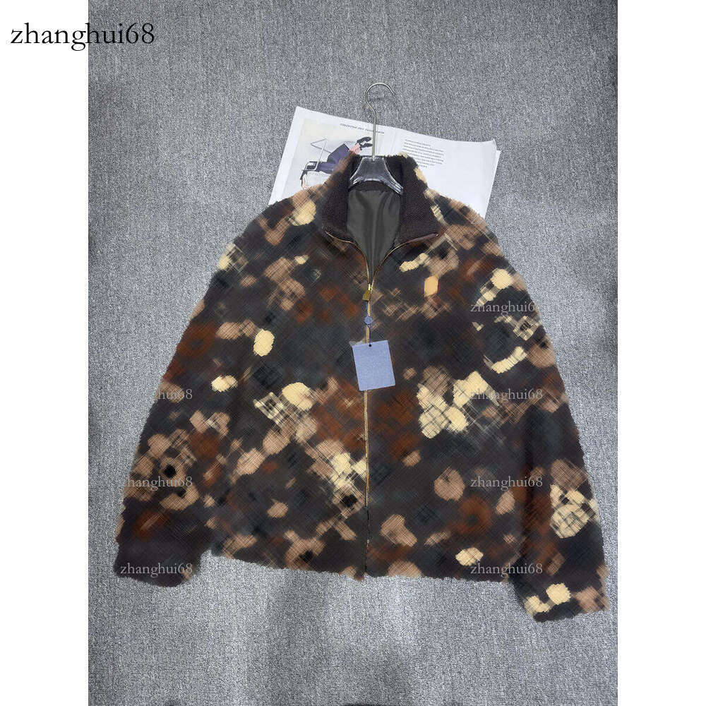Unisex Retro Reversible Cotton Jacket Camouflage Fleece Dark Green Workwear Style Dual Design Zipper Stand Collar Autumn Winter Warm Jacket Coat