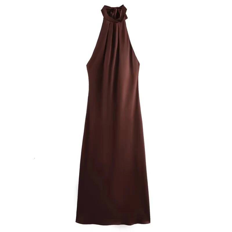 winter jacket women HXAO Halter Satin Long Women Tied Backless Brown Midi Summer Off Shoulder Party Dresses Pleated Evening Dress